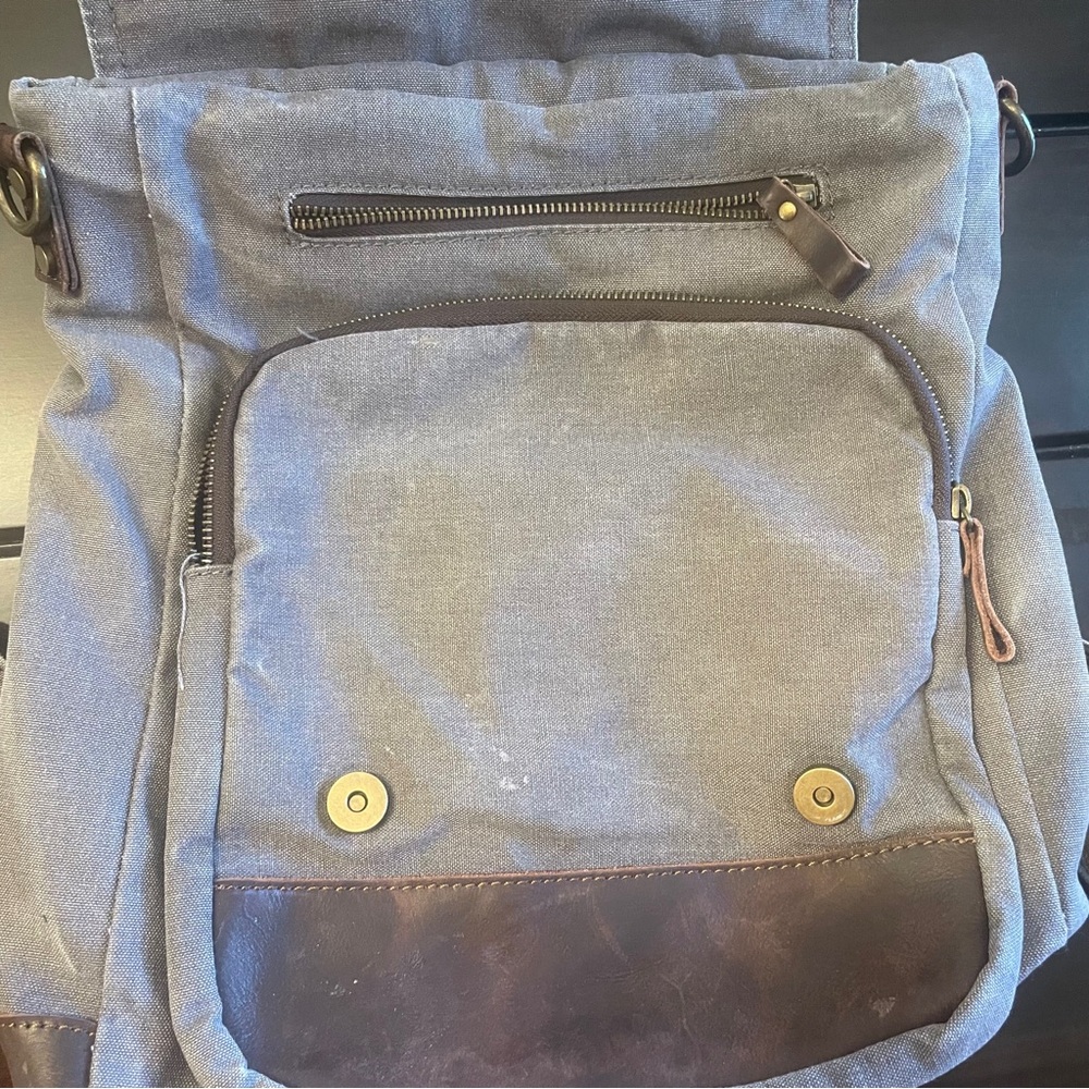 Mens Multi Functional Backpack Bag Gray Canvas Wi… - image 4